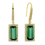 Baguette Tourmaline Diammond Hook Danglers In 18k Yellow Gold For Women