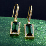 Baguette Tourmaline Diammond Hook Danglers In 18k Yellow Gold For Women