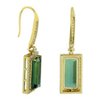 Baguette Tourmaline Diammond Hook Danglers In 18k Yellow Gold For Women