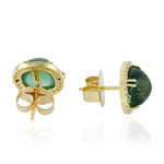 Cabochon Tourmaline Tsavorite Diamond Prong Set 18k Yellow Gold Stud Earrings