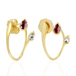 Pear Cut Tourmaline Sapphire Diamond 18k Yellow Gold Ear Jewelry
