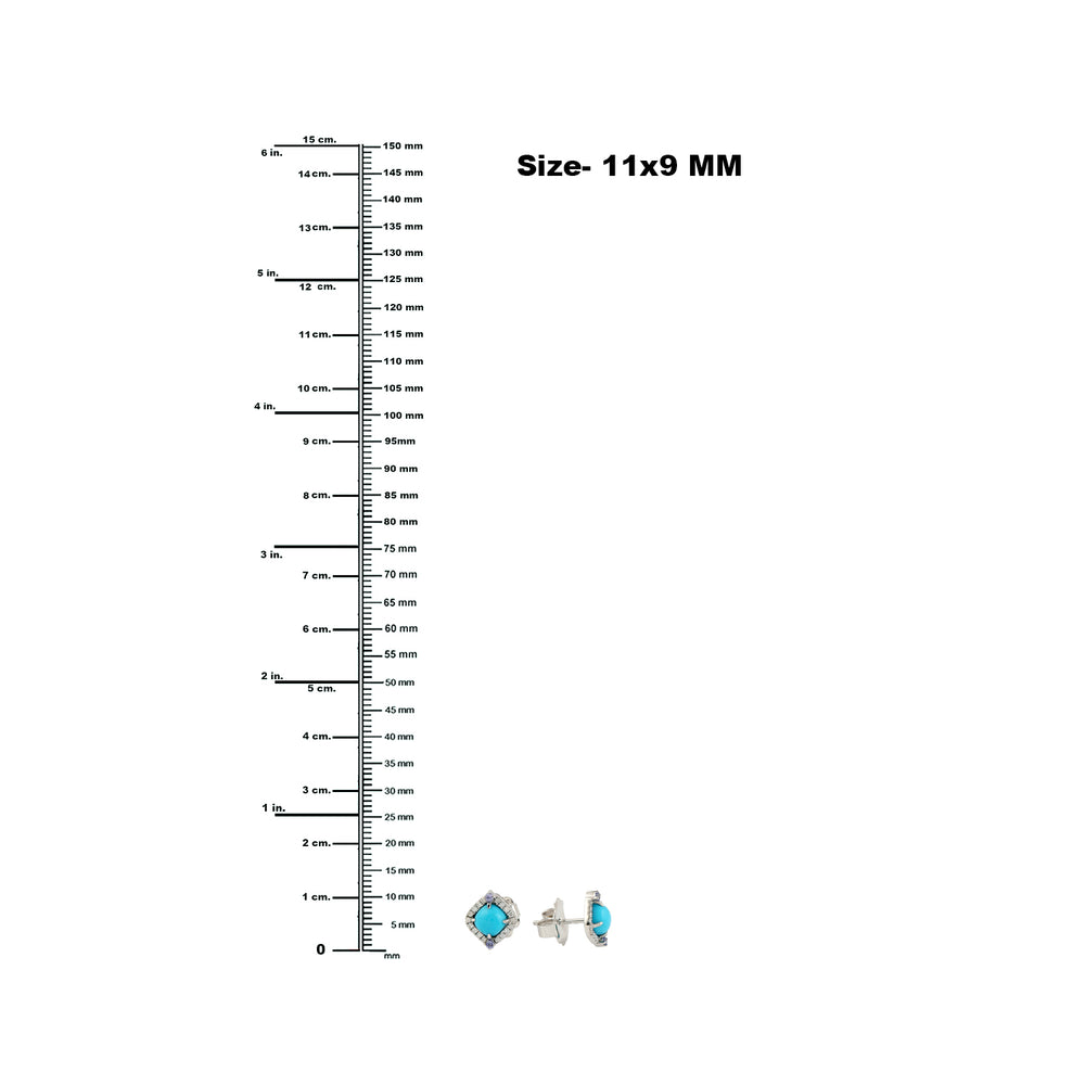 Turquoise Prong Tanzanite Gemstone Pave Diamond In White Gold Stud Earrings