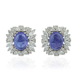 Natural Tanzanite Pave Diamond Daisy Design Stud Earrings In 18k White Gold