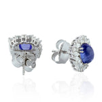 Natural Tanzanite Pave Diamond Daisy Design Stud Earrings In 18k White Gold