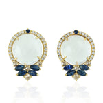 Marquise Blue Sapphire Opal Diamond Stud 18k Yellow Gold Ear Jewelry For Women