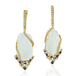 Micro Pave Diamond Blue Sapphire Opal 18k Yellow Gold Designer Danglers Precious Stone Jewelry