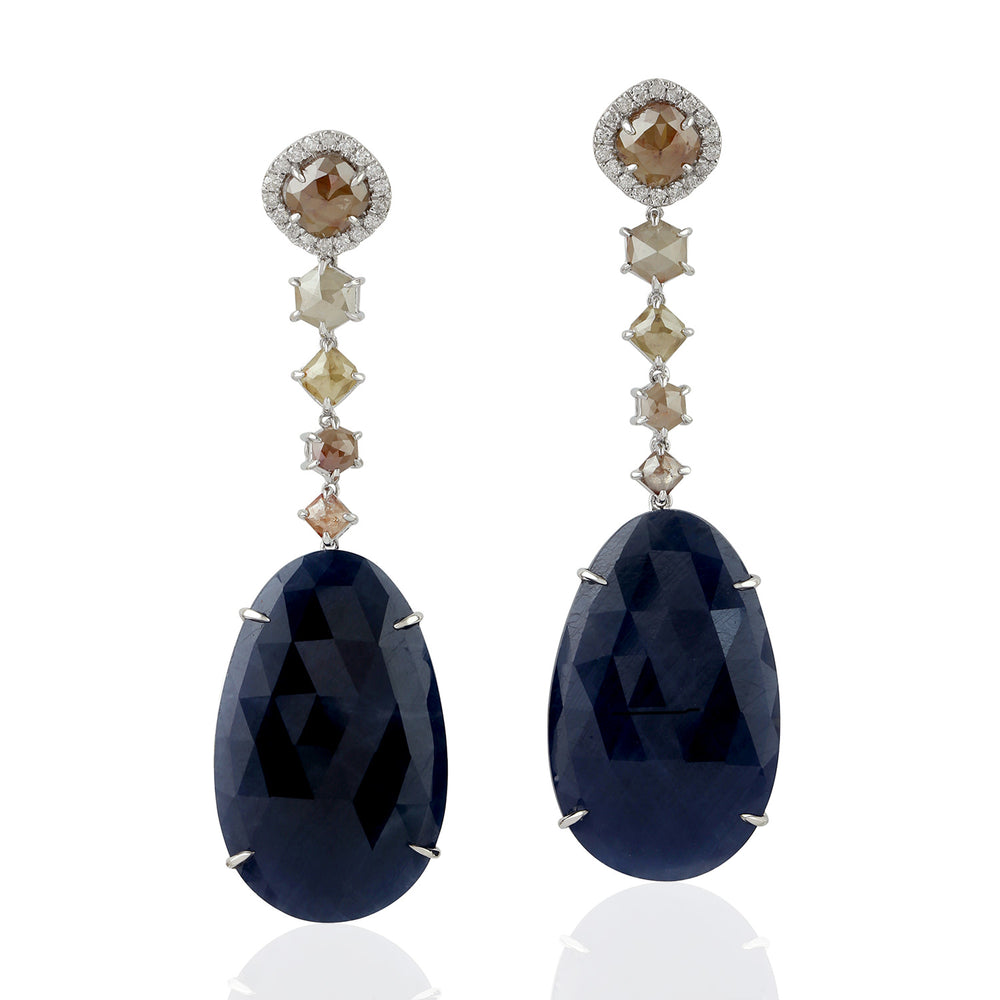 Oval Sapphire Pave Diamond Drop Danglers In 18k White Gold For Her