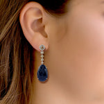 Oval Sapphire Pave Diamond Drop Danglers In 18k White Gold For Her