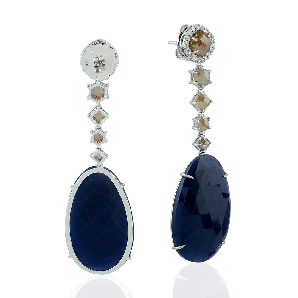 Oval Sapphire Pave Diamond Drop Danglers In 18k White Gold For Her