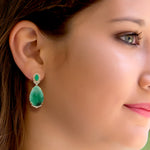 Natural Faceted Emerald Diamond Drop Danglers In 18k Yellow Gold For Women