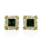 Natural Green Tourmaline Diamond Beautiful Stud Ear Jewelry In 18k Yellow Gold