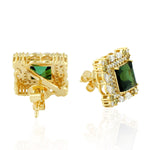 Natural Green Tourmaline Diamond Beautiful Stud Ear Jewelry In 18k Yellow Gold