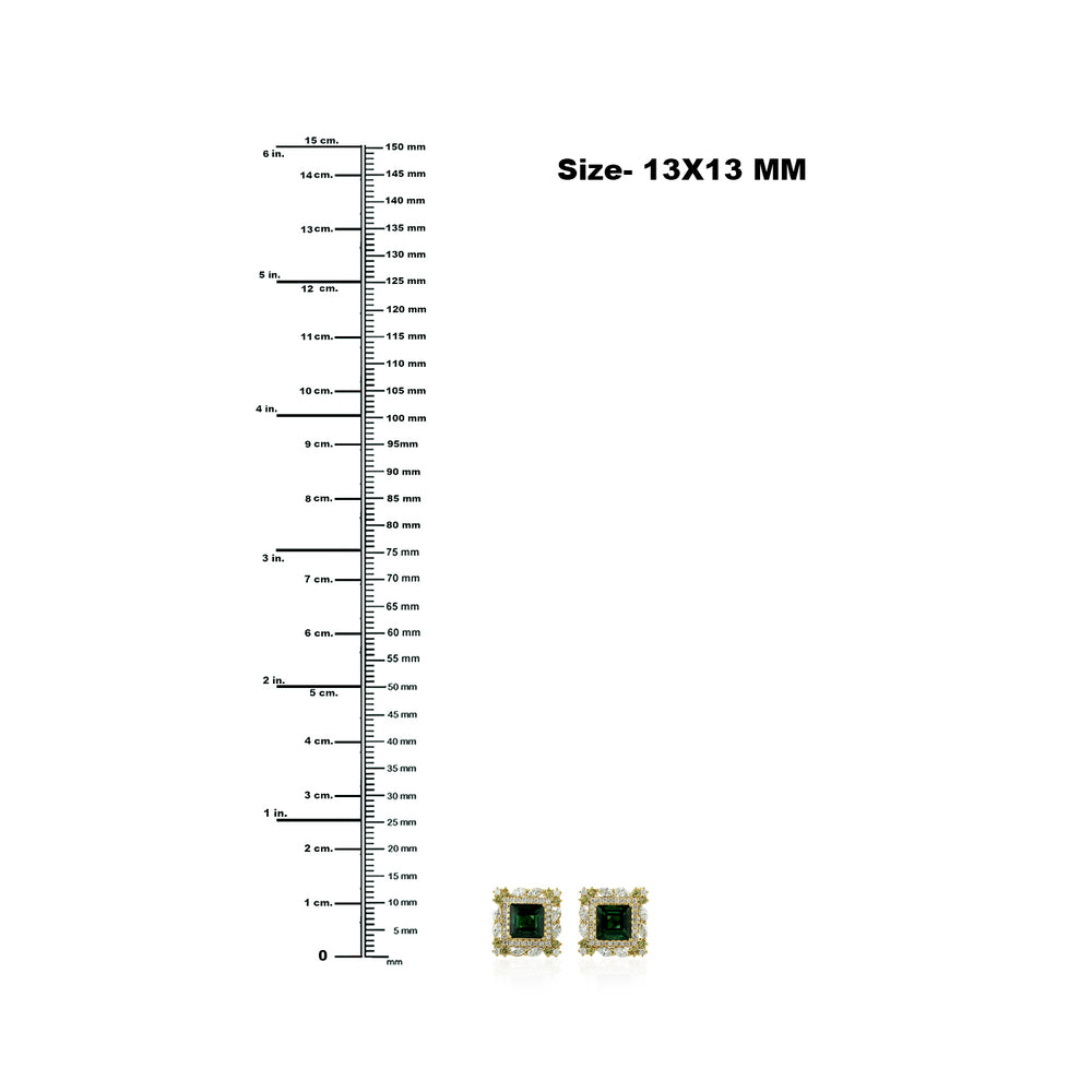 Square Cut Tourmaline Rose Cut Diamond Beautiful Stud In 18k Yellow Gold