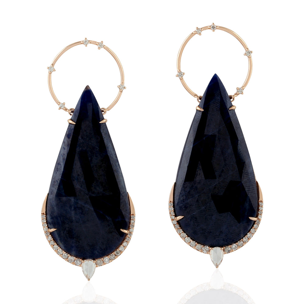 Natural Pear Cut Blue Sapphire Pave Diamond 18k Rose Gold Unique Design Earrings