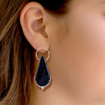 Natural Pear Cut Blue Sapphire Pave Diamond 18k Rose Gold Unique Design Earrings