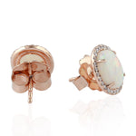 Micro Pave Diamond Opal Ethopian 18k Rose Gold Designer Stud Ear Jewelry For Women