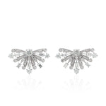 Baguette Diamond Half Sunburst Design Stud Earrings in White Gold Jewelry