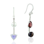 Natural Tourmaline Tanzanite Pearl Diamond Mismatch Danglers In 18k gold