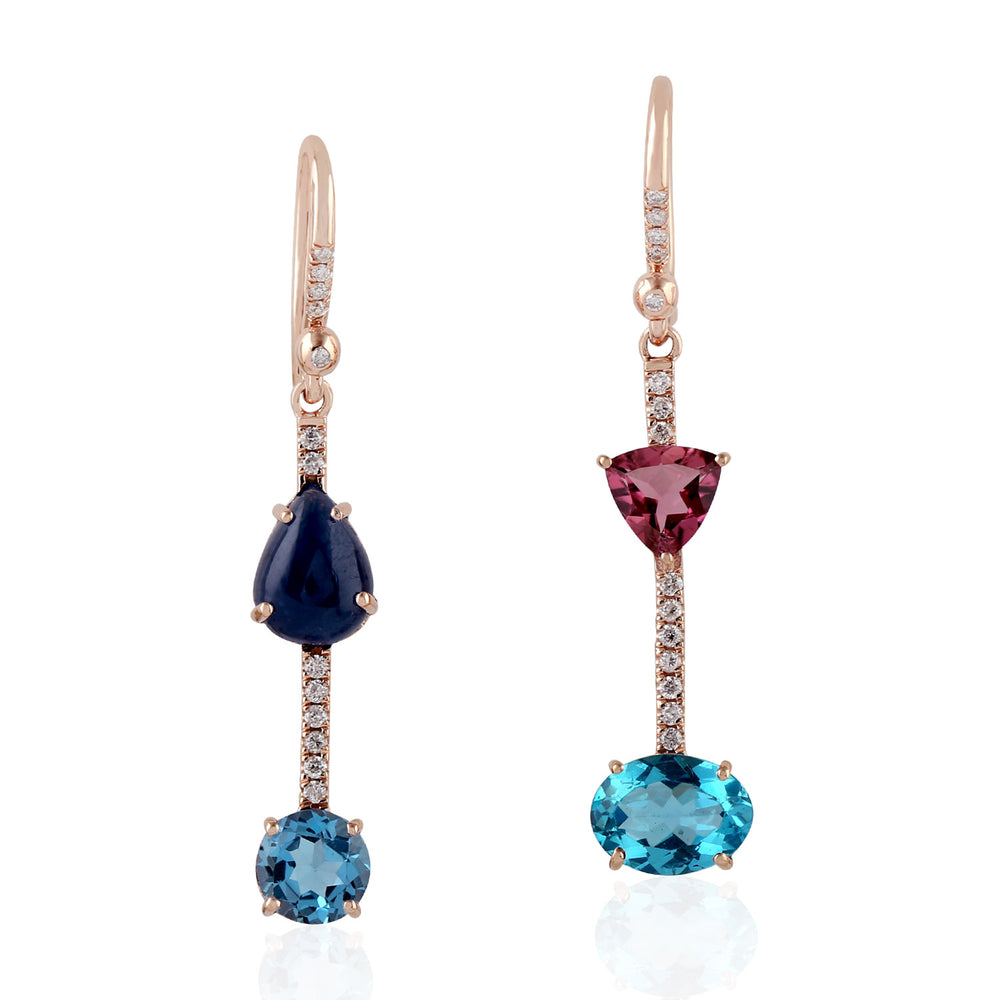 Blue Sapphire Tourmaline  Apetite Mismatch Danglers In 18k Rose Gold For Her