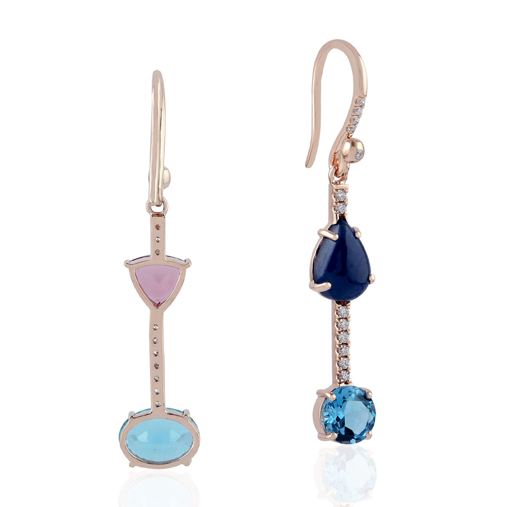 Blue Sapphire Tourmaline  Apetite Mismatch Danglers In 18k Rose Gold For Her