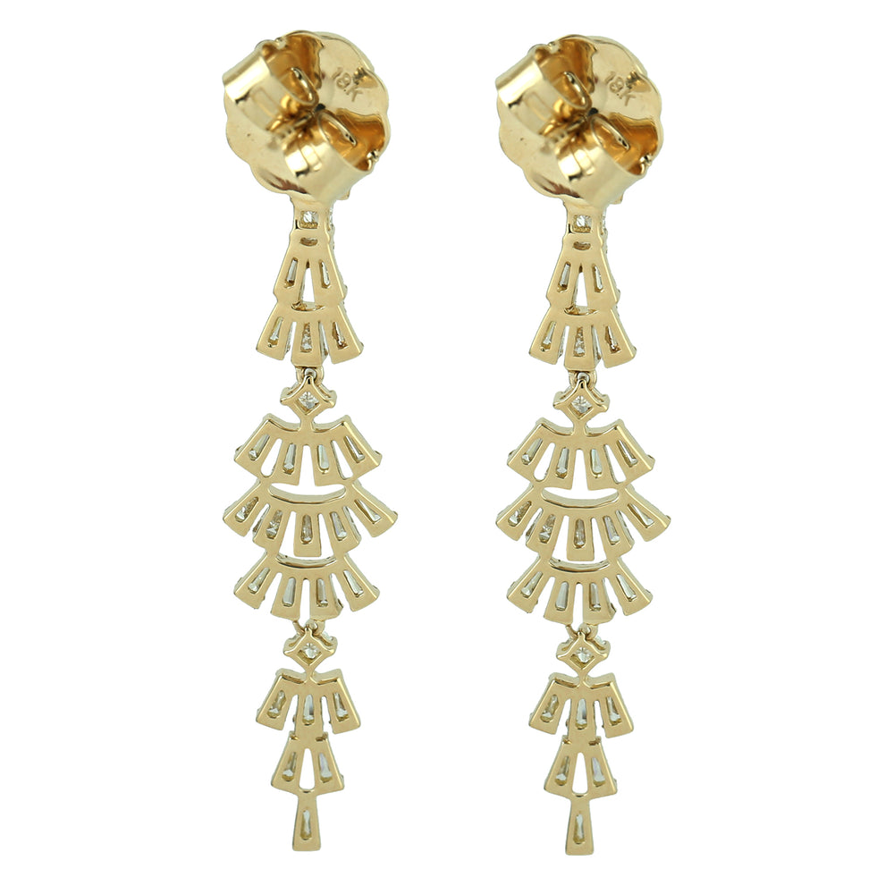 Tapered Baguette Diamond Beautiful Danglers In Solid 18k Yellow Gold