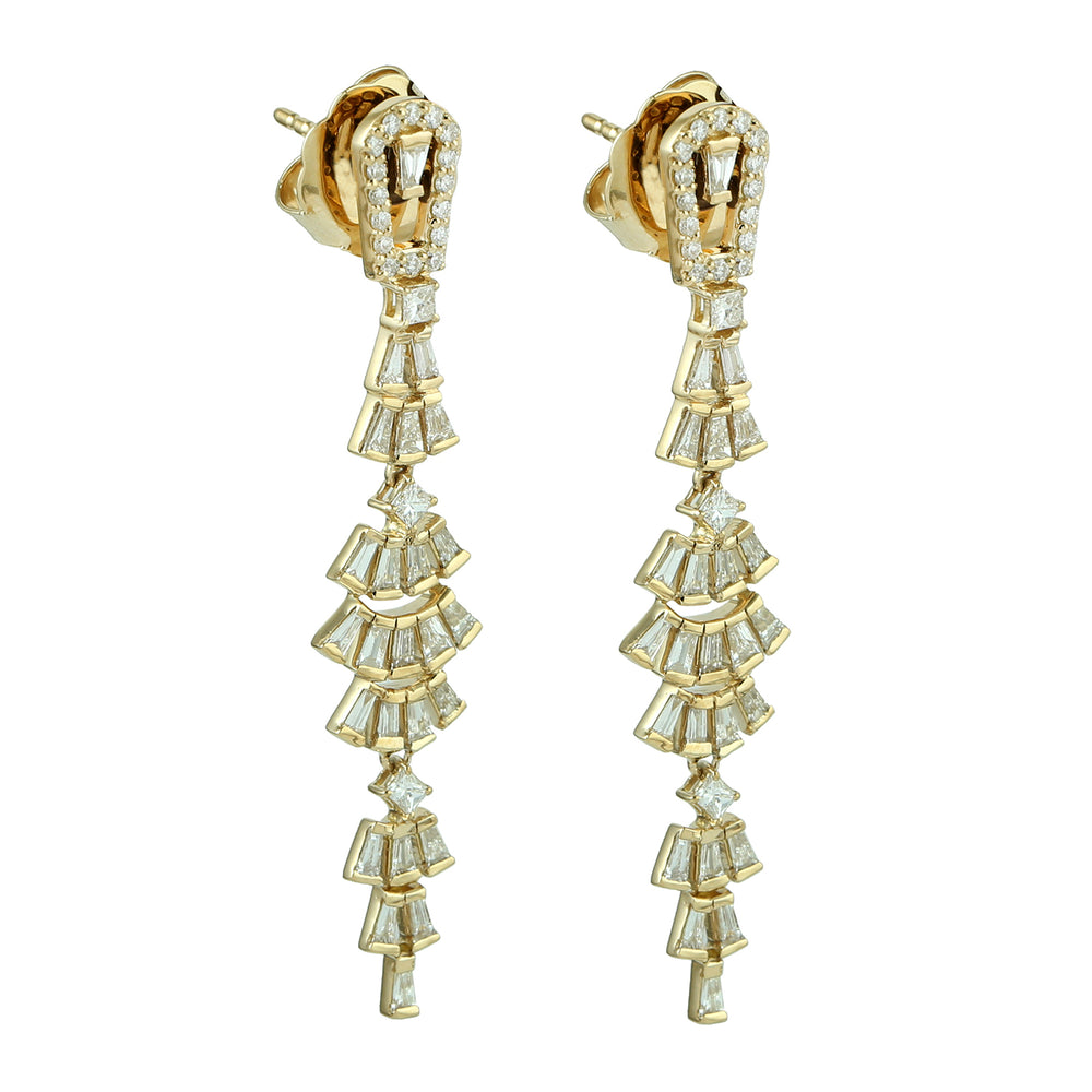 Tapered Baguette Diamond Beautiful Danglers In Solid 18k Yellow Gold