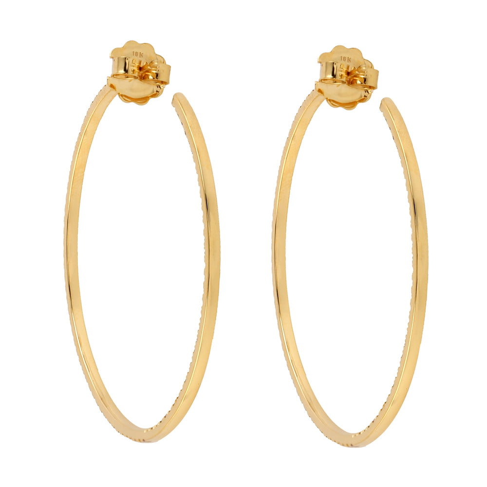 Pave Multi Sapphire Gemstone Long Hoop Earrings In Yellow Gold