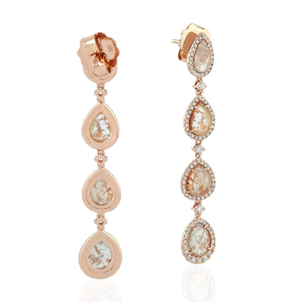 Pear Cut Diamond Long Drop Danglers in 18k Rose Gold For Her