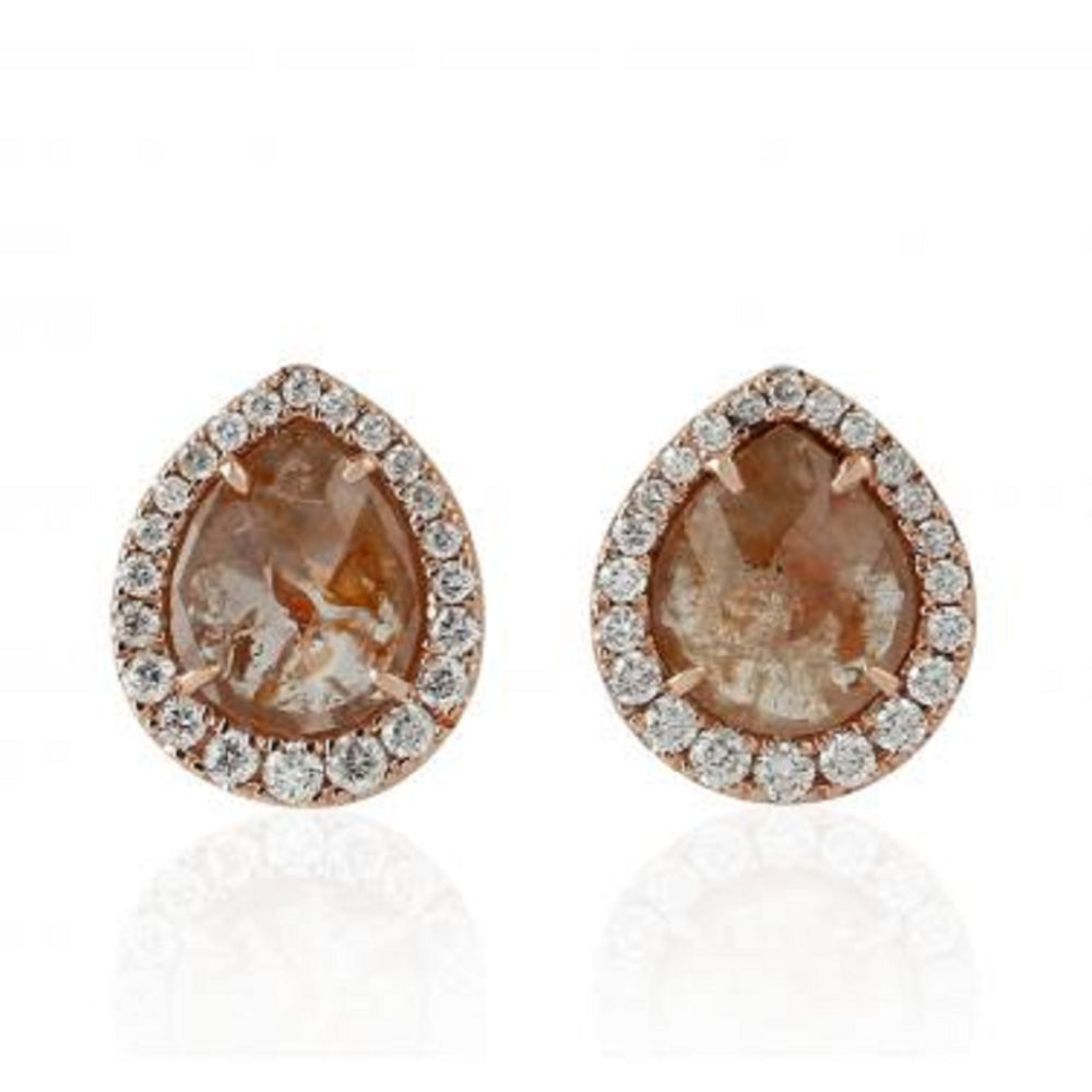 Diamond Stud Earrings 18k Rose Gold Handmade Jewelry Gift