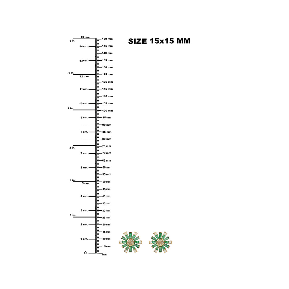 Baguette Cut Emerald Rose Cut Diamond Stud Earrings In Yellow Gold