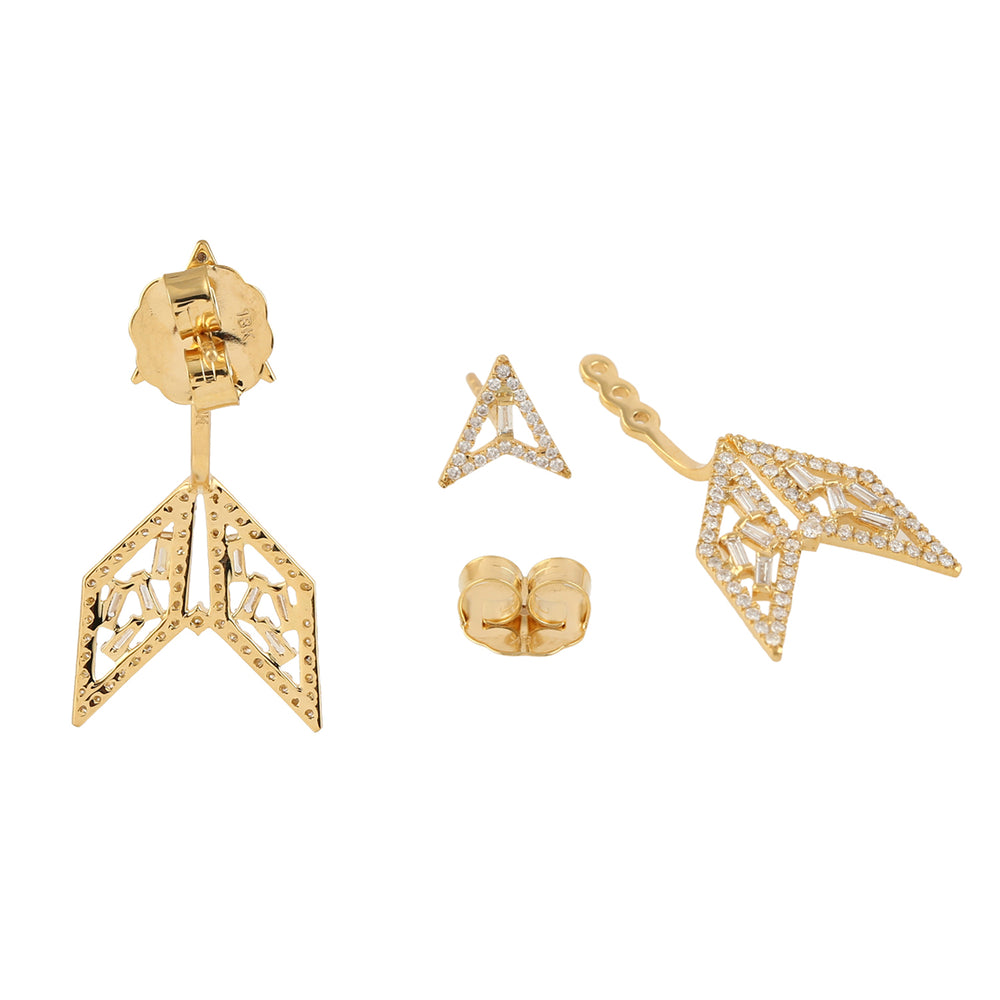 Baguette Cut Diamond Arrow Ear Jacket Earrings In 18K Yellow Gold