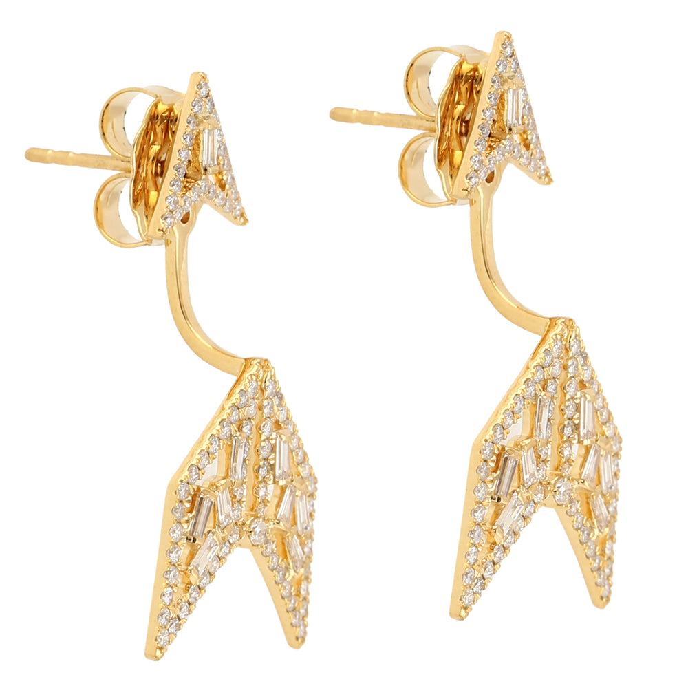 Baguette Cut Diamond Arrow Ear Jacket Earrings In 18K Yellow Gold