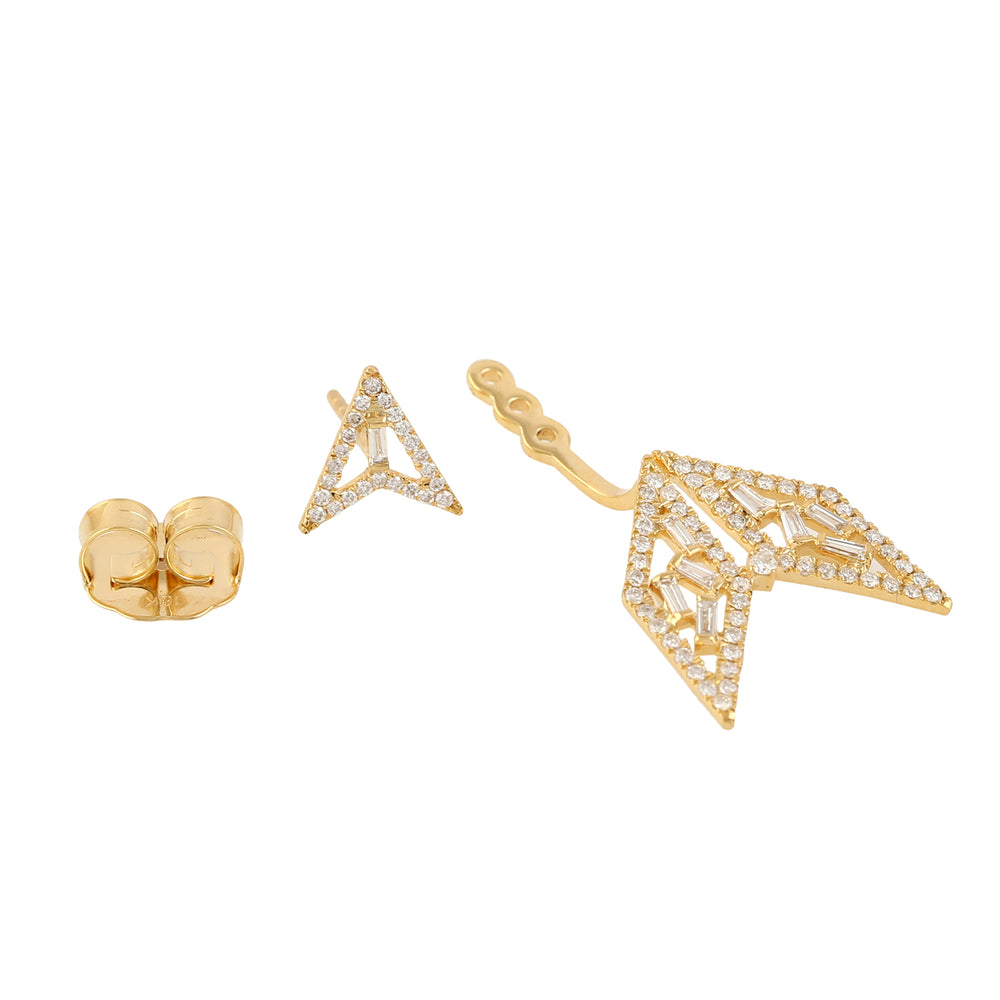 Baguette Cut Diamond Arrow Ear Jacket Earrings In 18K Yellow Gold