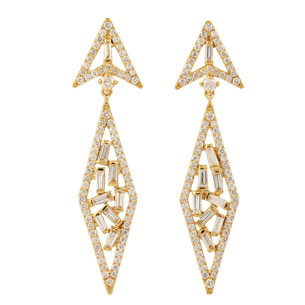 18k Yellow Gold Baguette Diamond Dangle Earrings Women Fine Jewelry Gift