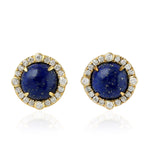 Prong Set Lapis Diamond Round Stud Ear Jewelry In 18k Yellow Gold