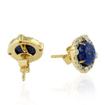 Prong Set Lapis Diamond Round Stud Ear Jewelry In 18k Yellow Gold