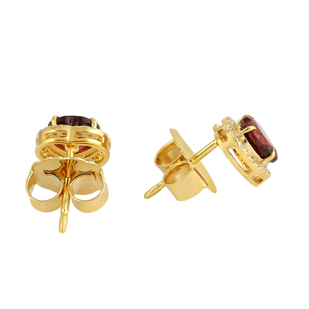 Rhodolite Garnet Gemstone Pave Diamond Heart Earrings In 14k Yellow Gold