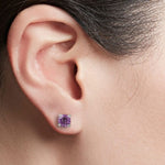 Prong Set Pink Sapphire Diamond 14k White Gold Stud Earrings For Women