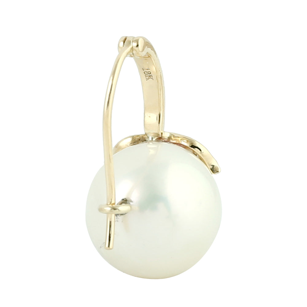 Pearl Marquise Cut Diamond Beautiful Drop Ear Hook in 18k Yellow Gold For Her