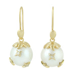 Natural Pearl Diamond Planet Star Design Ear Hook Jewelry In 18k Yellow Gold For Her