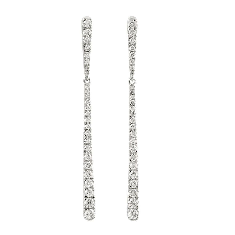 Natural Pave Diamond 18k White Gold Long Drop Ear Jewelry For Women Gift