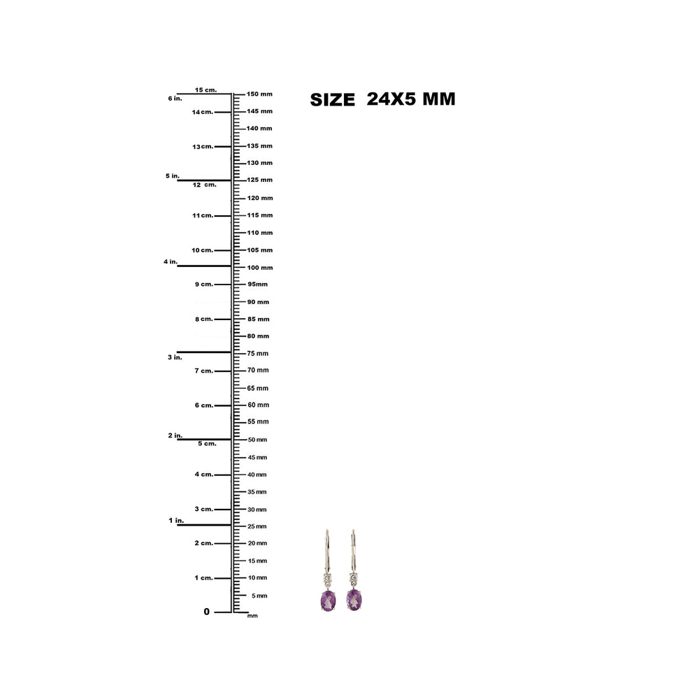 Oval Cut Amethyst Prong Cut White Topaz Lever Back Dangler In 14K White Gold