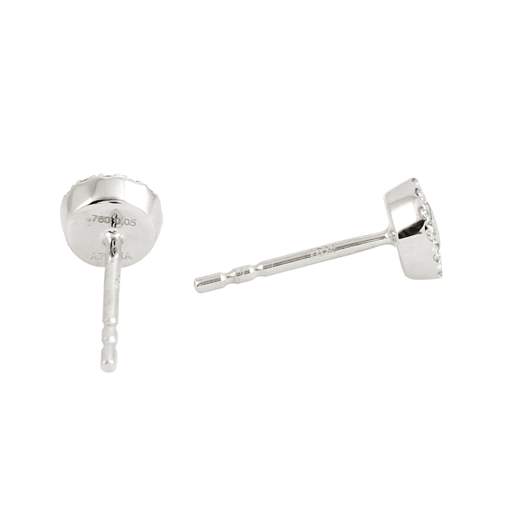 18K White Gold Round Emerald Halo Diamond Stud Earrings For Women's