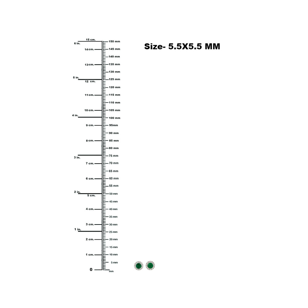 18K White Gold Round Emerald Halo Diamond Stud Earrings For Women's