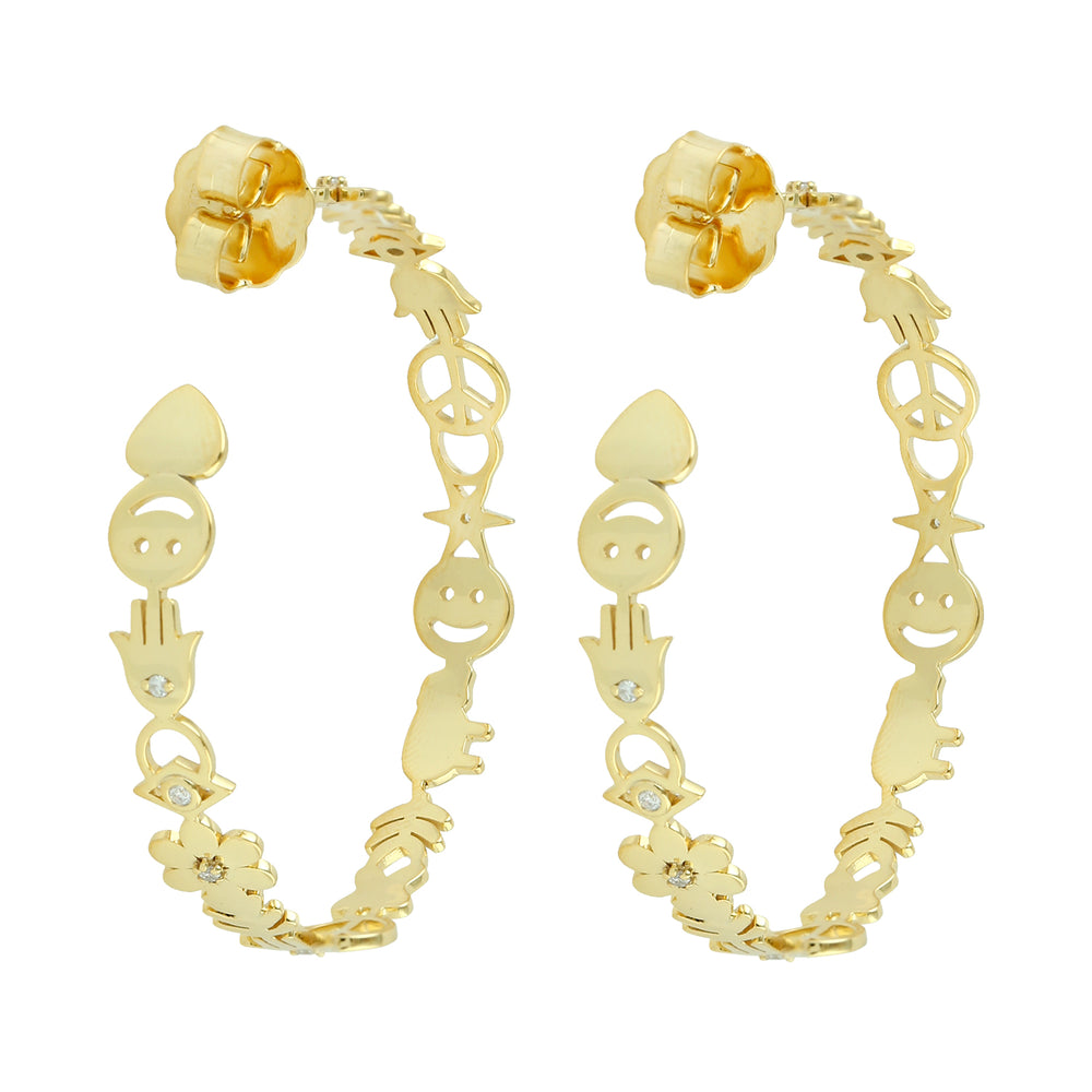 Natural Diamond Multiple Emoji Hoop Earrings For Her in 14k Yellow Gold