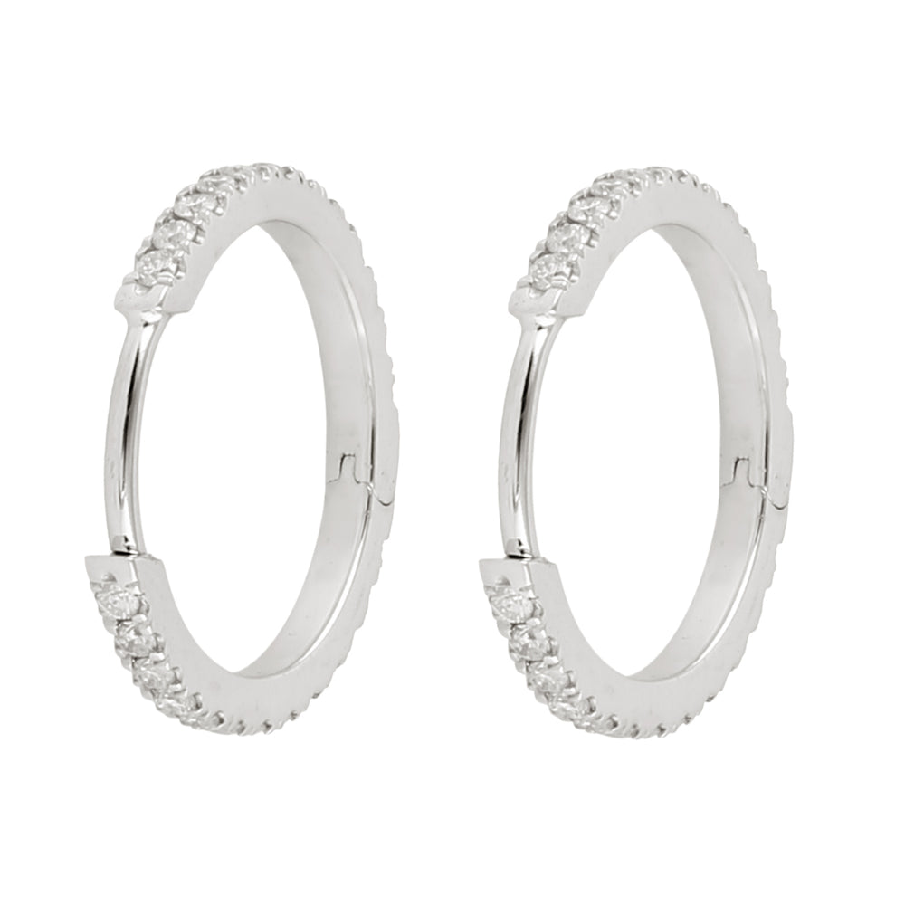18K White Gold Micro Pave Natural Diamond Hoop Earrings For Her
