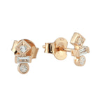 Rose Gold Plated Silver Three Stone Topaz Stud Earrings