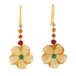 Natural Carved Citrine Ruby Emerald Hook Danglers In 18k Yellow Gold For Her