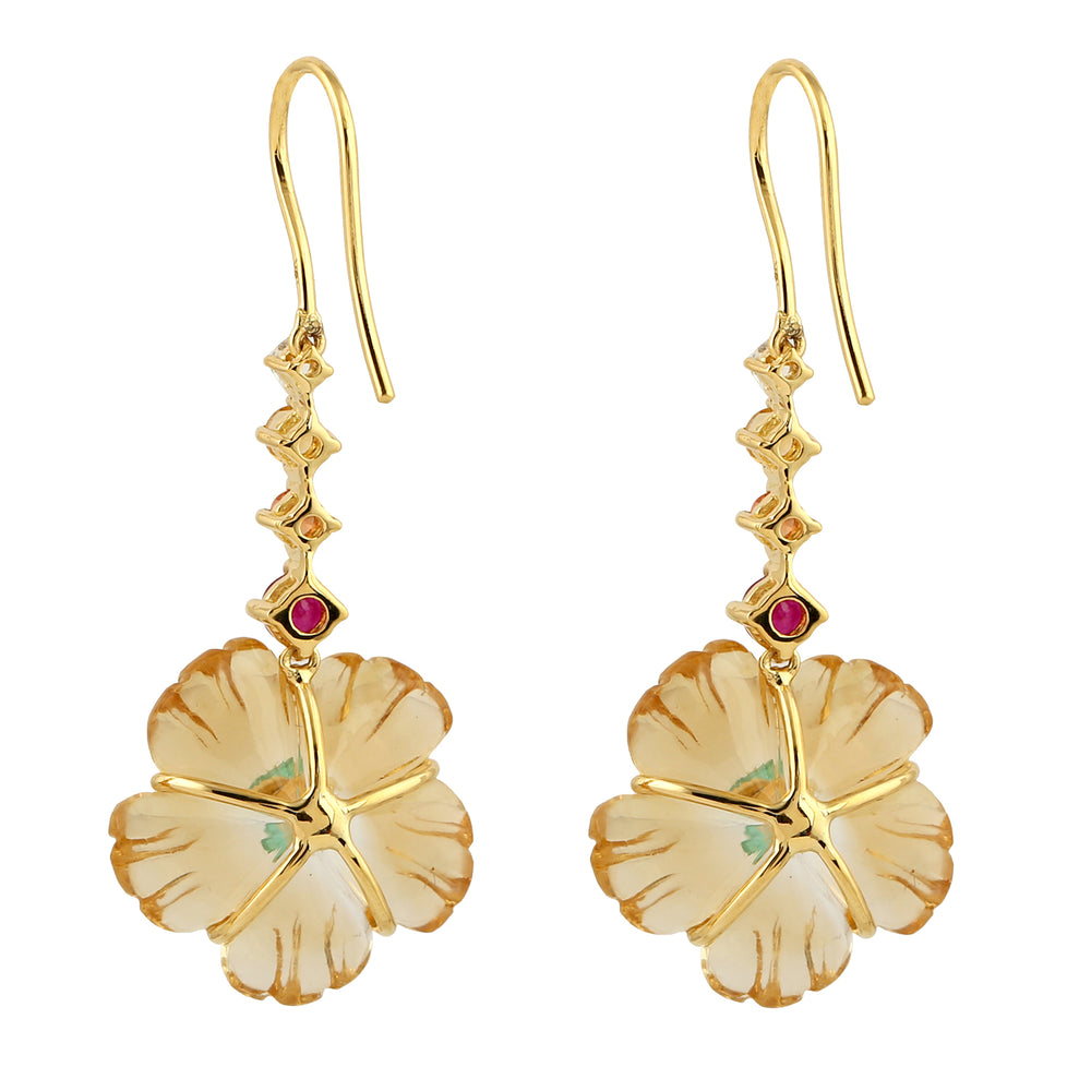 Carved Citrine Ruby Emerald Sapphire Gemstone Ear Hook In 18k Yellow Gold