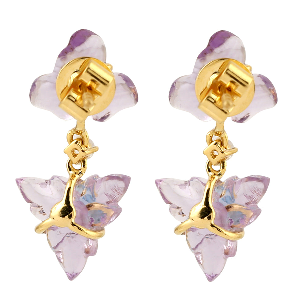 Carved Amethyst Prong Blue Topaz Sapphire Dangler In Yellow Gold